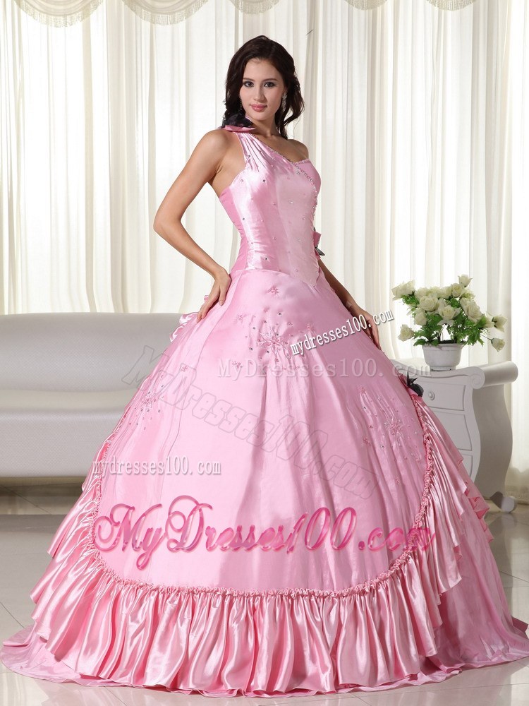 Beading and Flower Decorate Asymmetrical Ruffled Quinceanera Dress