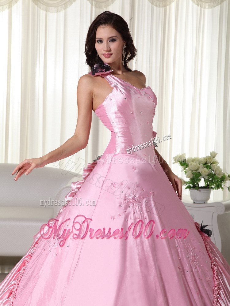 Beading and Flower Decorate Asymmetrical Ruffled Quinceanera Dress