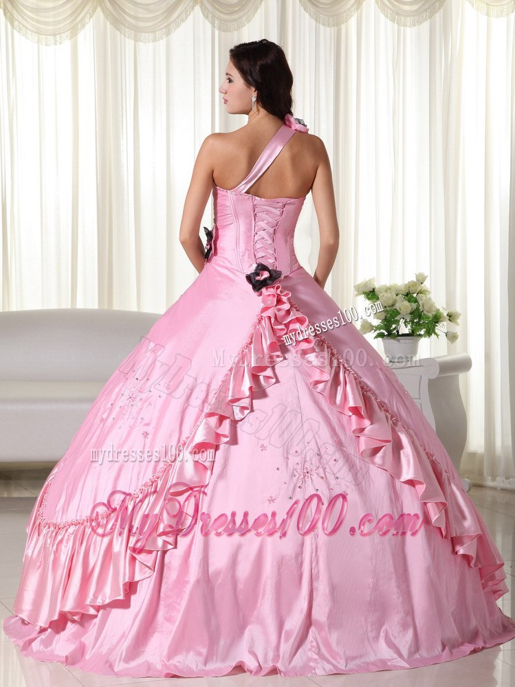 Beading and Flower Decorate Asymmetrical Ruffled Quinceanera Dress