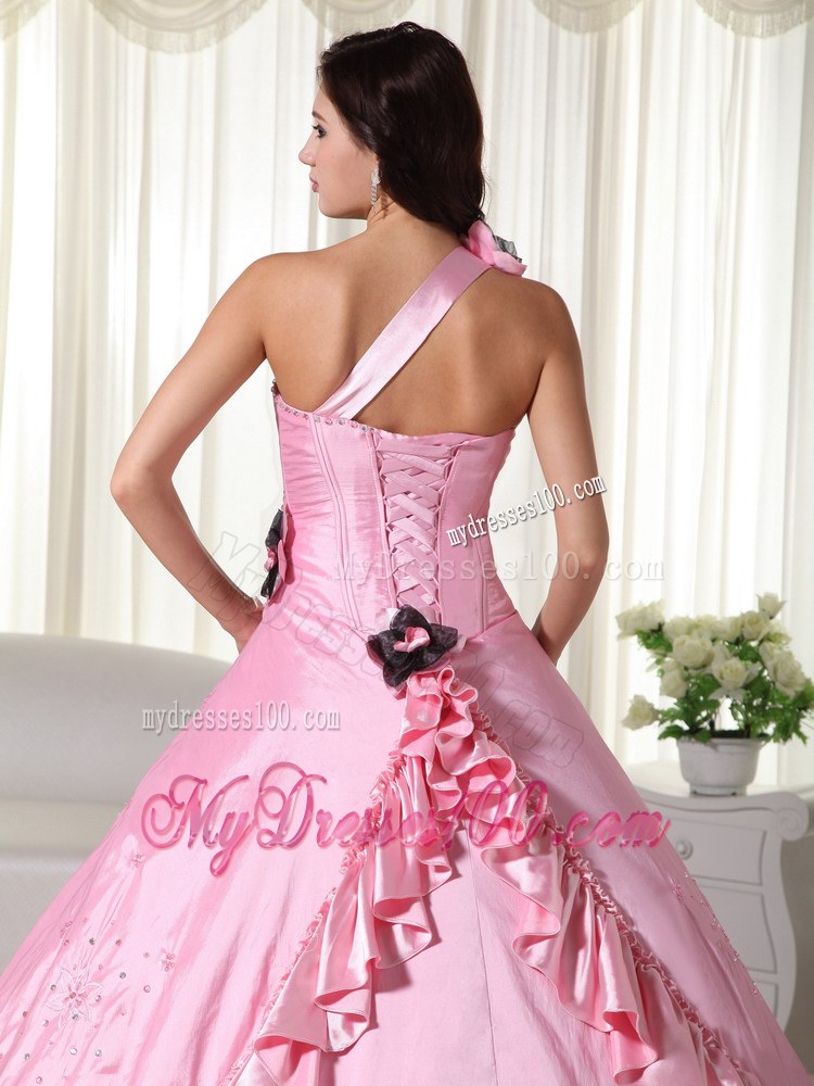 Beading and Flower Decorate Asymmetrical Ruffled Quinceanera Dress