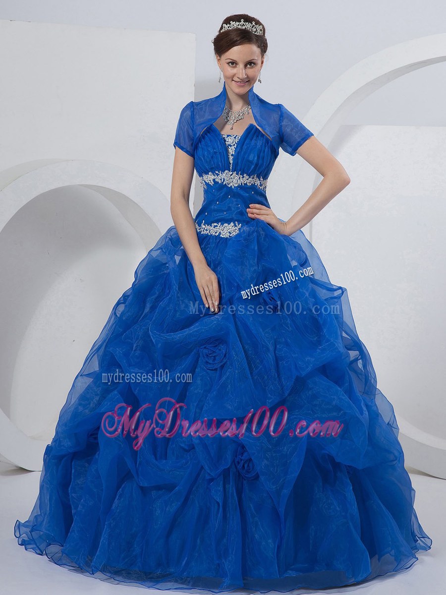 Strapless Hand Made Flowers Quinceanera Dress in Royal Blue