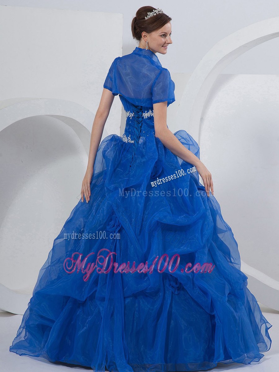 Strapless Hand Made Flowers Quinceanera Dress in Royal Blue