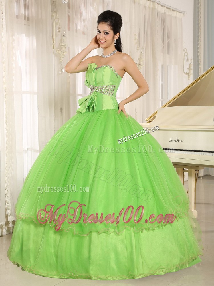 Beading and Bowknot Accent Floor-length Dresses 15 in Spring Green