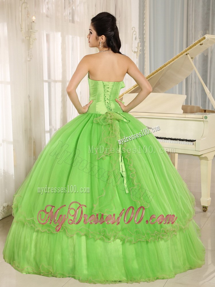 Beading and Bowknot Accent Floor-length Dresses 15 in Spring Green