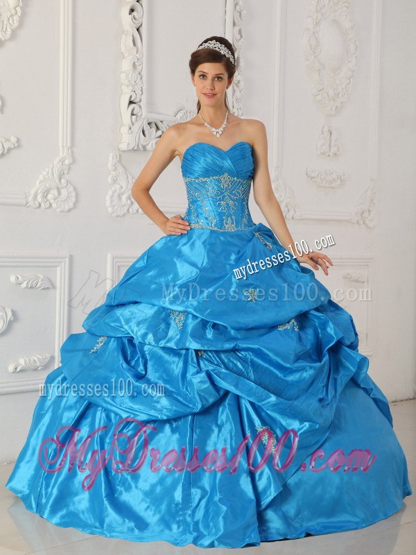 Long Pick-ups and Appliques Blue Sweetheart Sweet 15 16 Birthday Dress