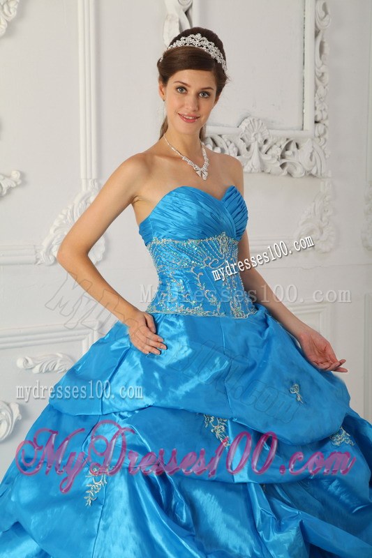 Long Pick-ups and Appliques Blue Sweetheart Sweet 15 16 Birthday Dress