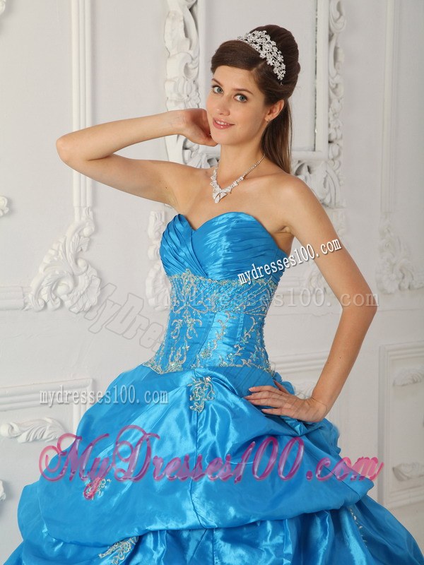Long Pick-ups and Appliques Blue Sweetheart Sweet 15 16 Birthday Dress