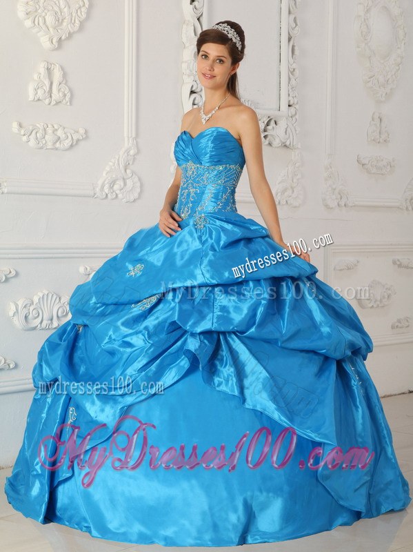 Long Pick-ups and Appliques Blue Sweetheart Sweet 15 16 Birthday Dress