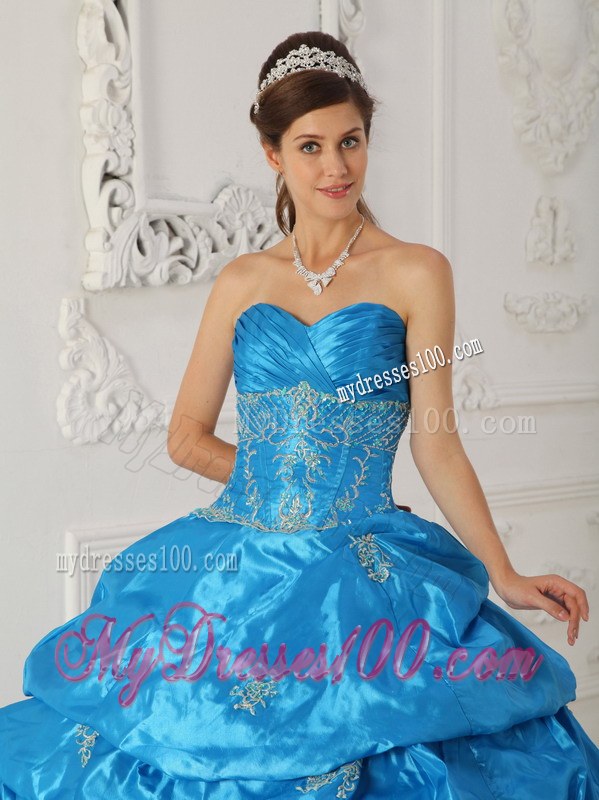 Long Pick-ups and Appliques Blue Sweetheart Sweet 15 16 Birthday Dress