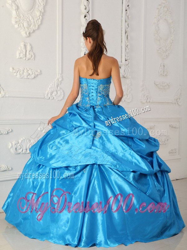 Long Pick-ups and Appliques Blue Sweetheart Sweet 15 16 Birthday Dress