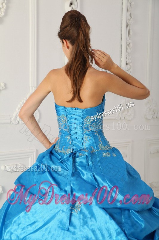 Long Pick-ups and Appliques Blue Sweetheart Sweet 15 16 Birthday Dress