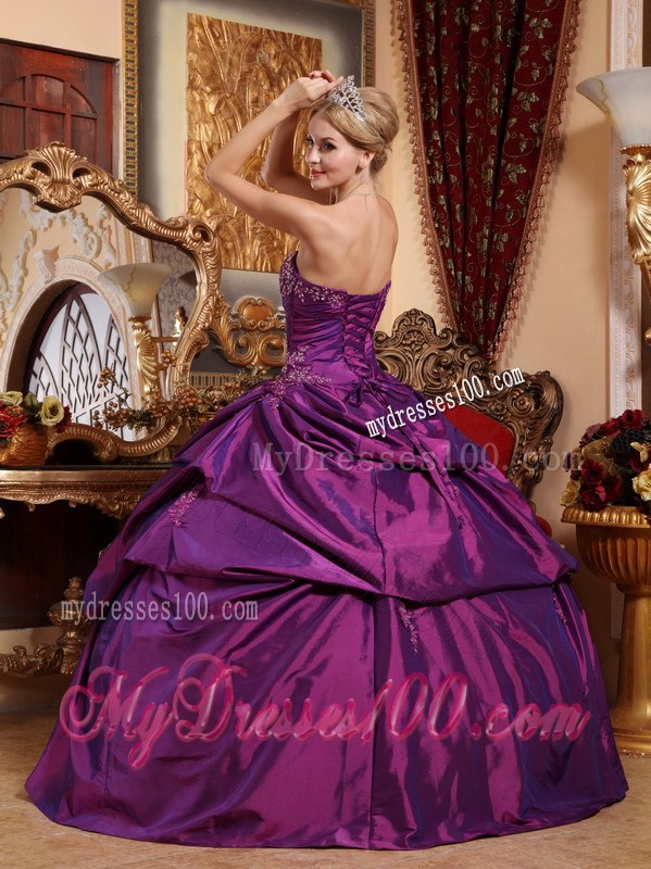 Vintage Eggplant Purple Strapless Taffeta Beaded dresses for a quinceanera