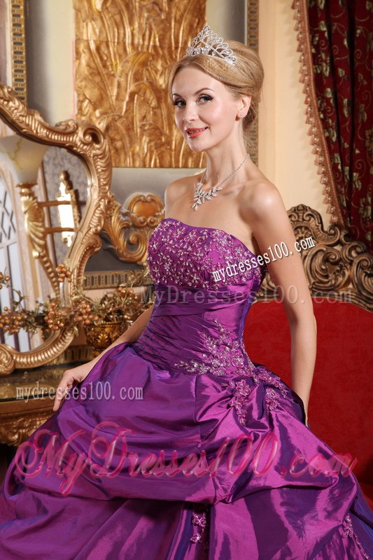 Vintage Eggplant Purple Strapless Taffeta Beaded dresses for a quinceanera