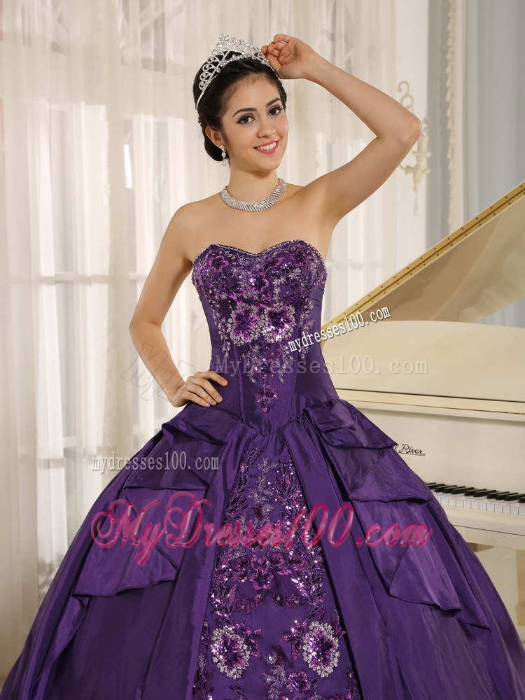 Affordable Long Dark Purple Sweetheart Beaded Quinceanera Gown