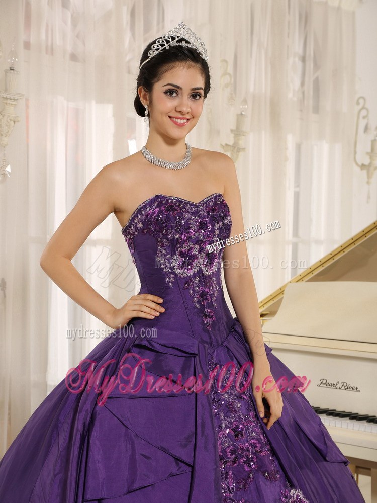 Affordable Long Dark Purple Sweetheart Beaded Quinceanera Gown