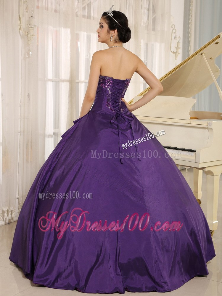 Affordable Long Dark Purple Sweetheart Beaded Quinceanera Gown