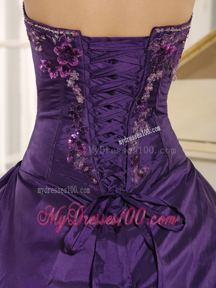 Affordable Long Dark Purple Sweetheart Beaded Quinceanera Gown