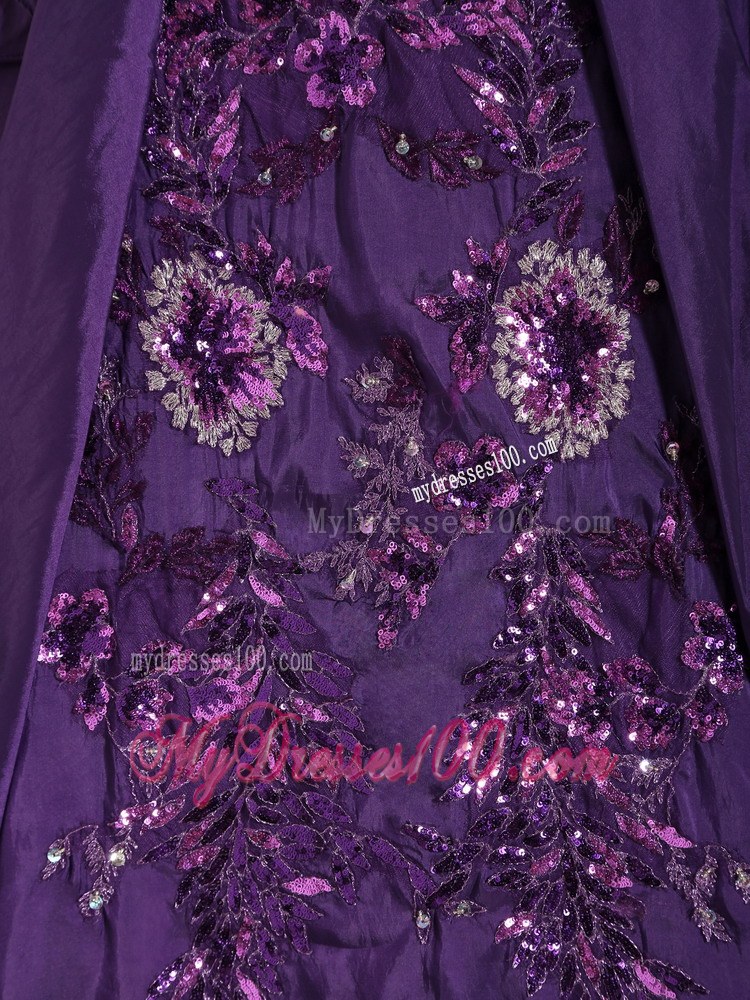 Affordable Long Dark Purple Sweetheart Beaded Quinceanera Gown