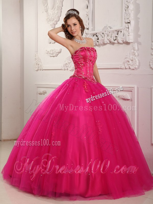 Elegant Ball Gown Strapless Beaded Hot Pink Quinceanera Dress