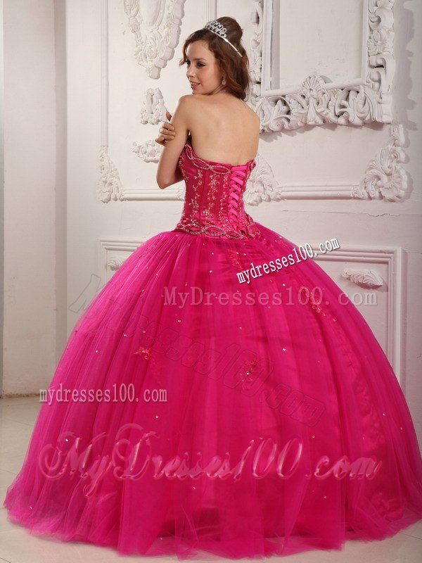 Elegant Ball Gown Strapless Beaded Hot Pink Quinceanera Dress
