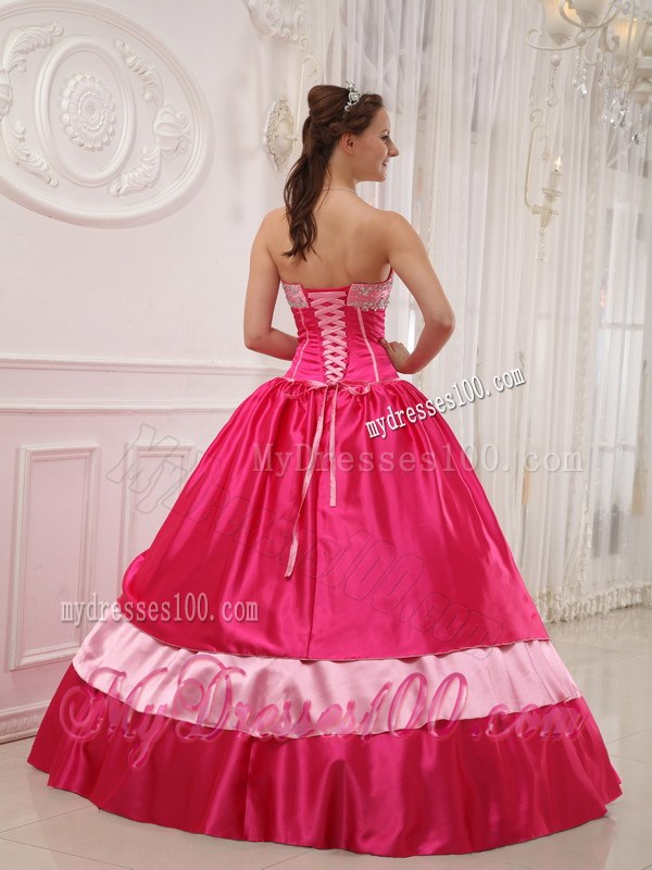 Latest Two-toned Pink Sweetheart Beaded Bowkots Dress for Sweet 15