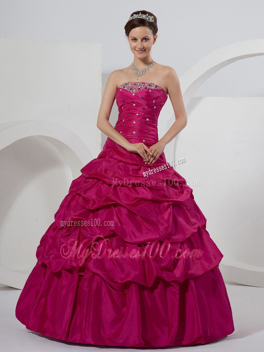 Cute Fuchsia Sweet 15 Dresses With Beading and Pick-ups