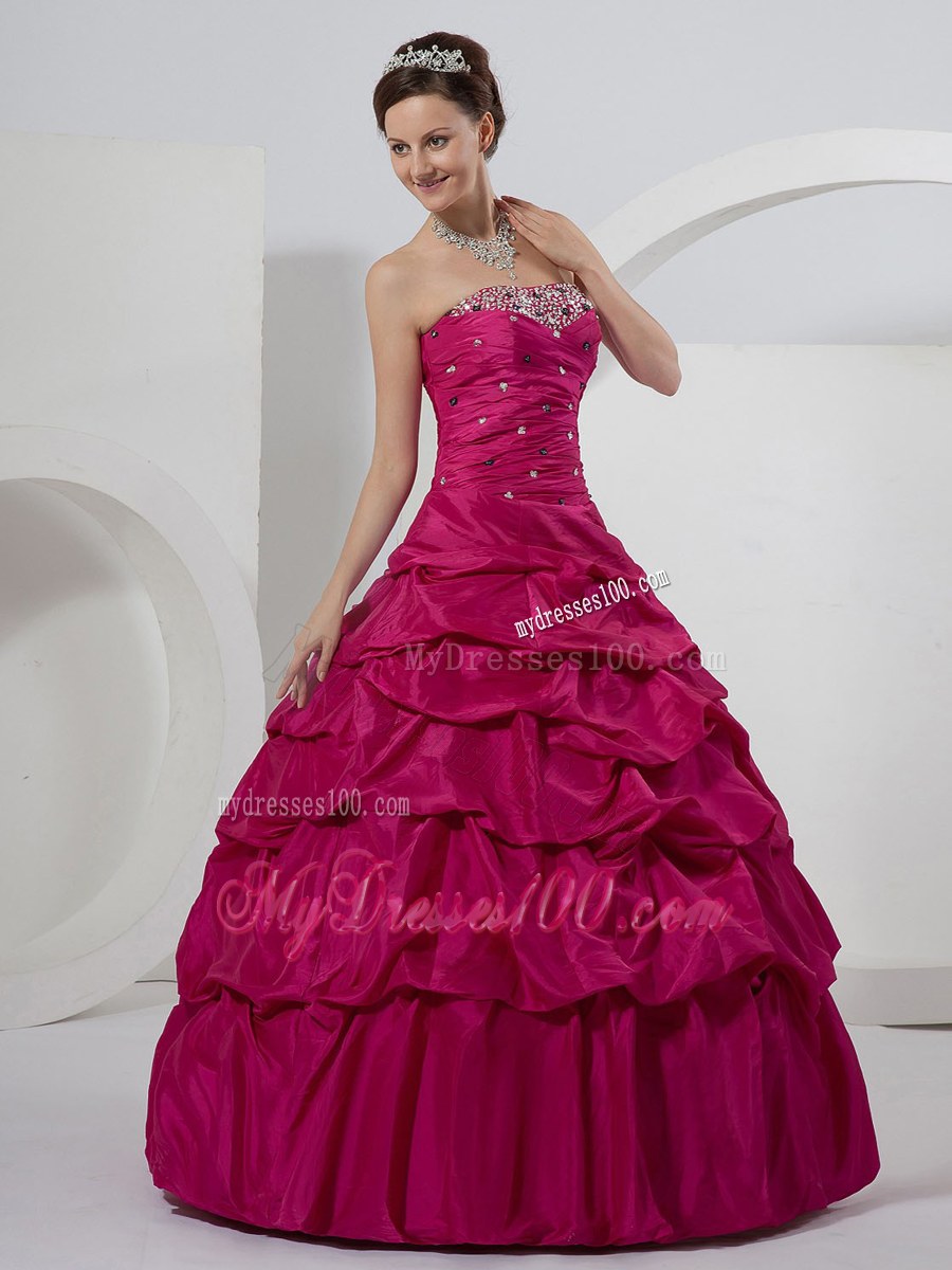 Cute Fuchsia Sweet 15 Dresses With Beading and Pick-ups