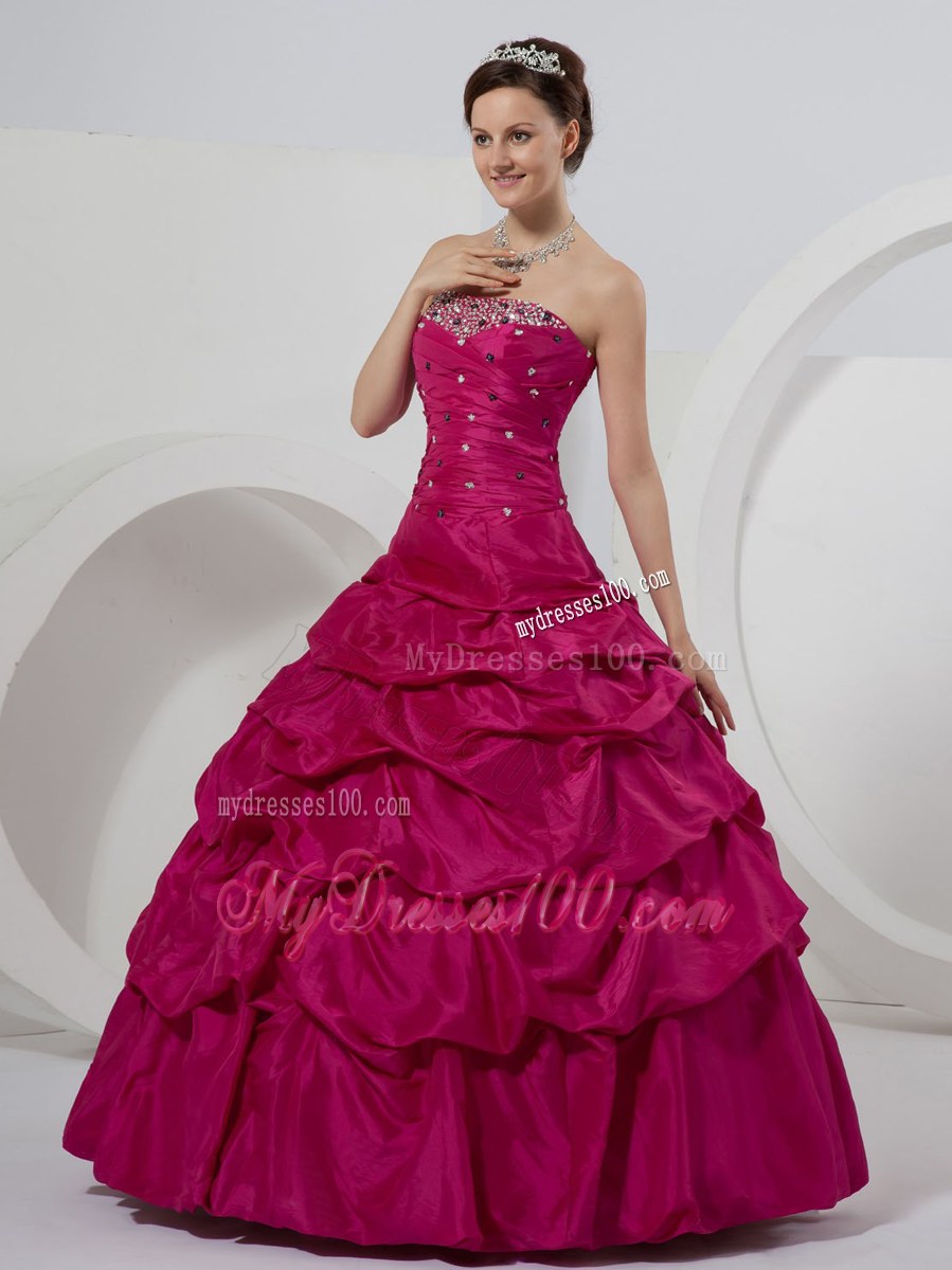Cute Fuchsia Sweet 15 Dresses With Beading and Pick-ups