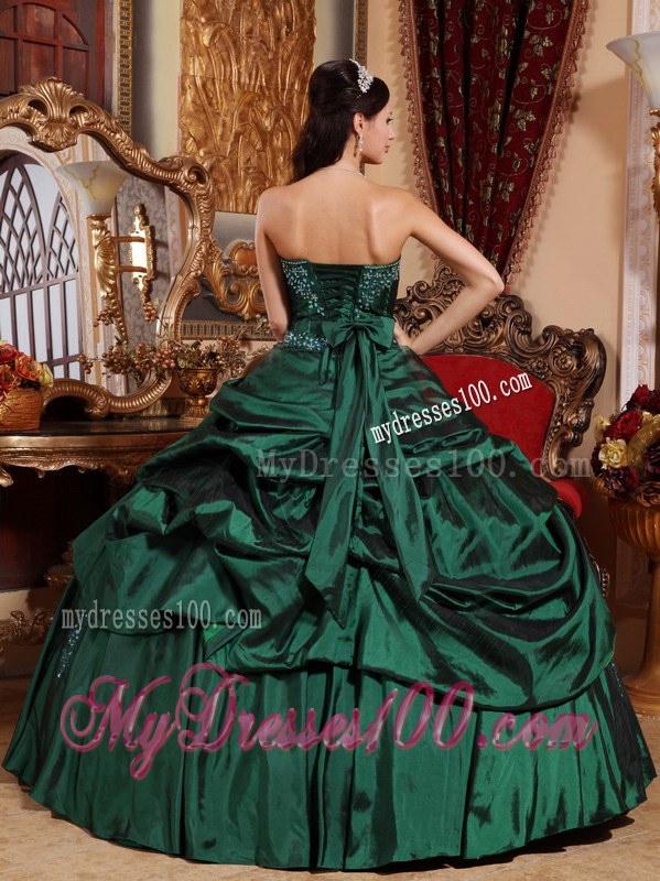 Pretty Strapless Taffeta Beading and Appliques Hunter Green Quince Dress