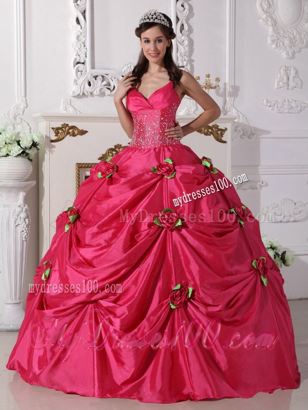 Beading Decorate Waist Flowery Quinceanera Dress in Hot Pink