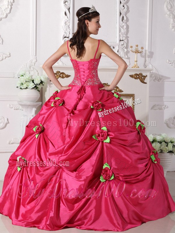 Beading Decorate Waist Flowery Quinceanera Dress in Hot Pink
