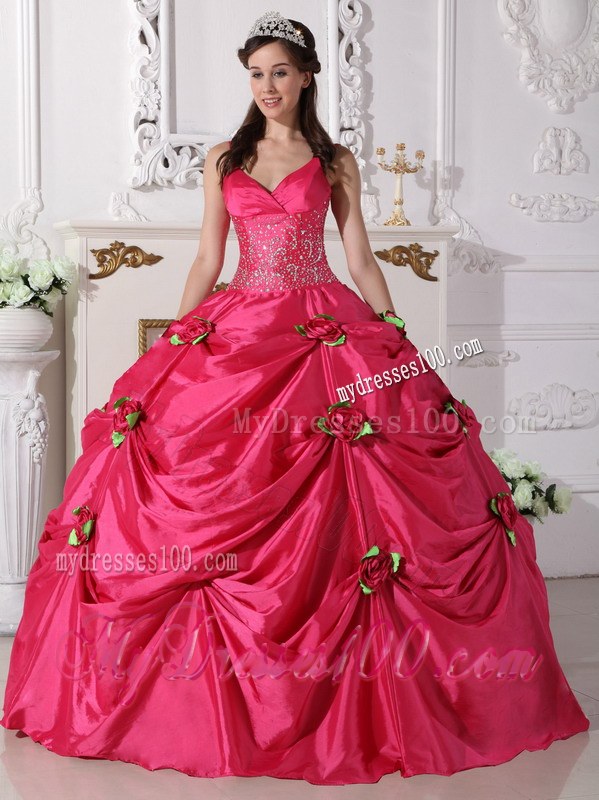Beading Decorate Waist Flowery Quinceanera Dress in Hot Pink
