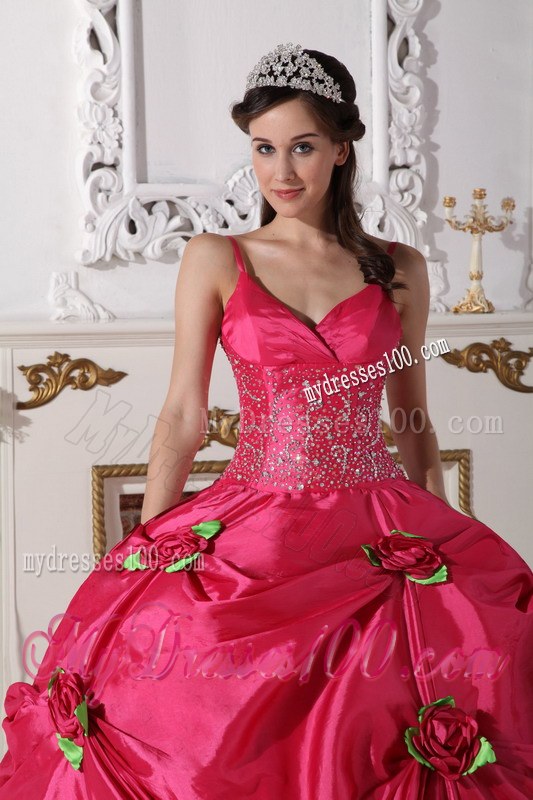 Beading Decorate Waist Flowery Quinceanera Dress in Hot Pink
