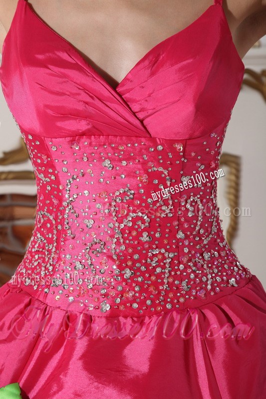 Beading Decorate Waist Flowery Quinceanera Dress in Hot Pink