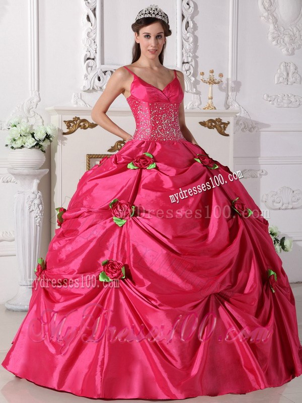 Beading Decorate Waist Flowery Quinceanera Dress in Hot Pink