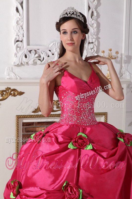 Beading Decorate Waist Flowery Quinceanera Dress in Hot Pink