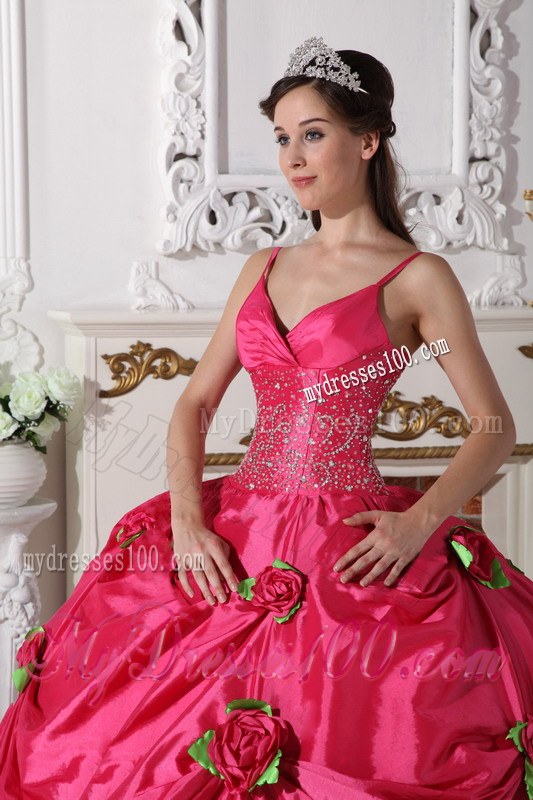 Beading Decorate Waist Flowery Quinceanera Dress in Hot Pink