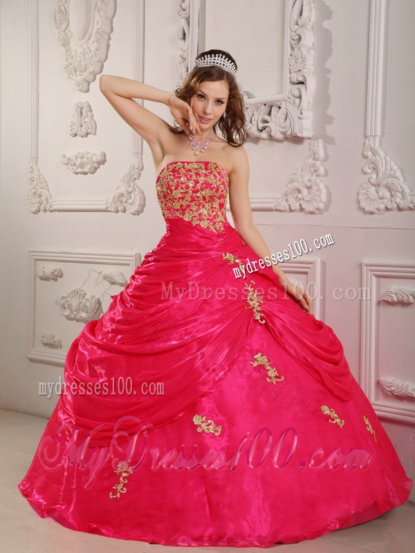 Hot Pink Ball Gown Strapless Sweet 15 Dresses with Lace-up Back