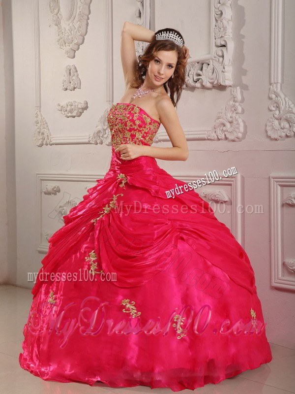 Hot Pink Ball Gown Strapless Sweet 15 Dresses with Lace-up Back