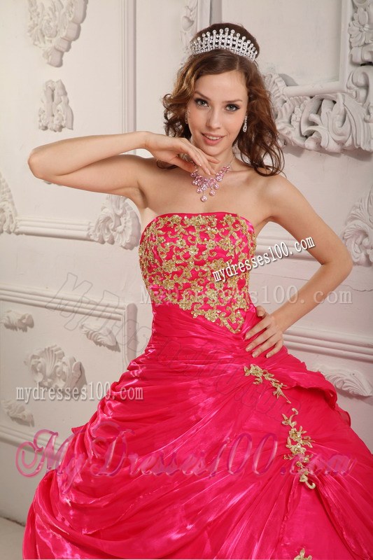 Hot Pink Ball Gown Strapless Sweet 15 Dresses with Lace-up Back