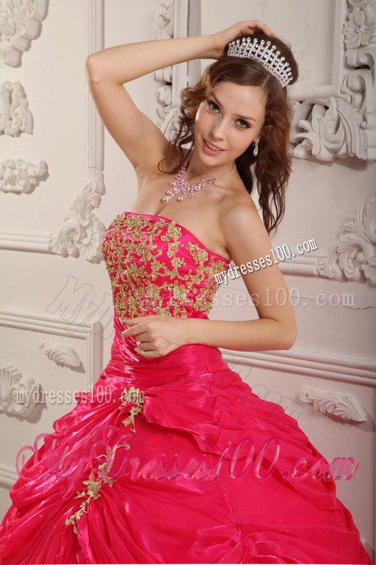 Hot Pink Ball Gown Strapless Sweet 15 Dresses with Lace-up Back