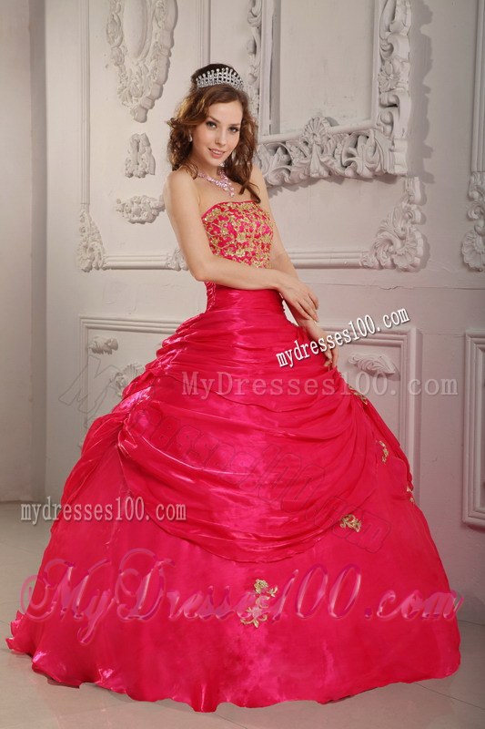 Hot Pink Ball Gown Strapless Sweet 15 Dresses with Lace-up Back