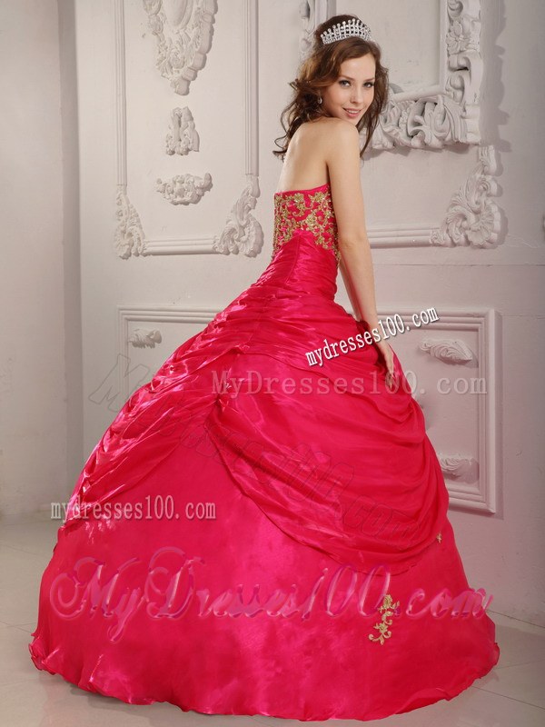 Hot Pink Ball Gown Strapless Sweet 15 Dresses with Lace-up Back