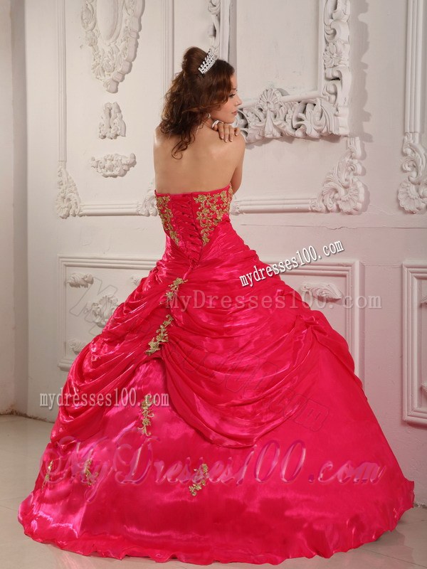 Hot Pink Ball Gown Strapless Sweet 15 Dresses with Lace-up Back