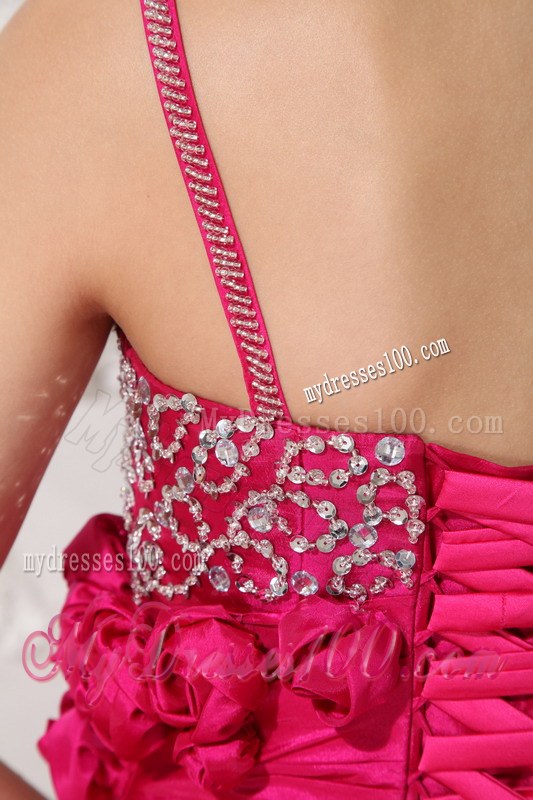 Hot Pink Floor-length Taffeta Beading Spaghetti Straps Quinceanera Dress