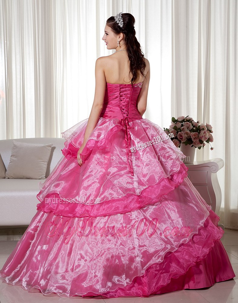 Beading and Flower Decorate Hot Pink Dress 15 of Layered Organza