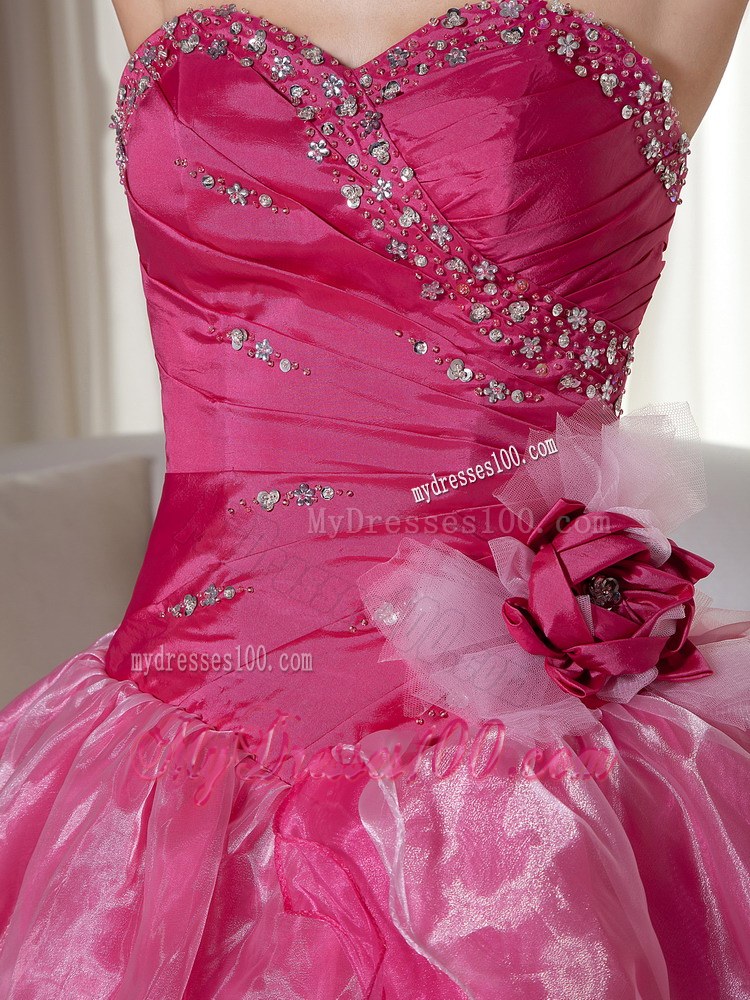 Beading and Flower Decorate Hot Pink Dress 15 of Layered Organza