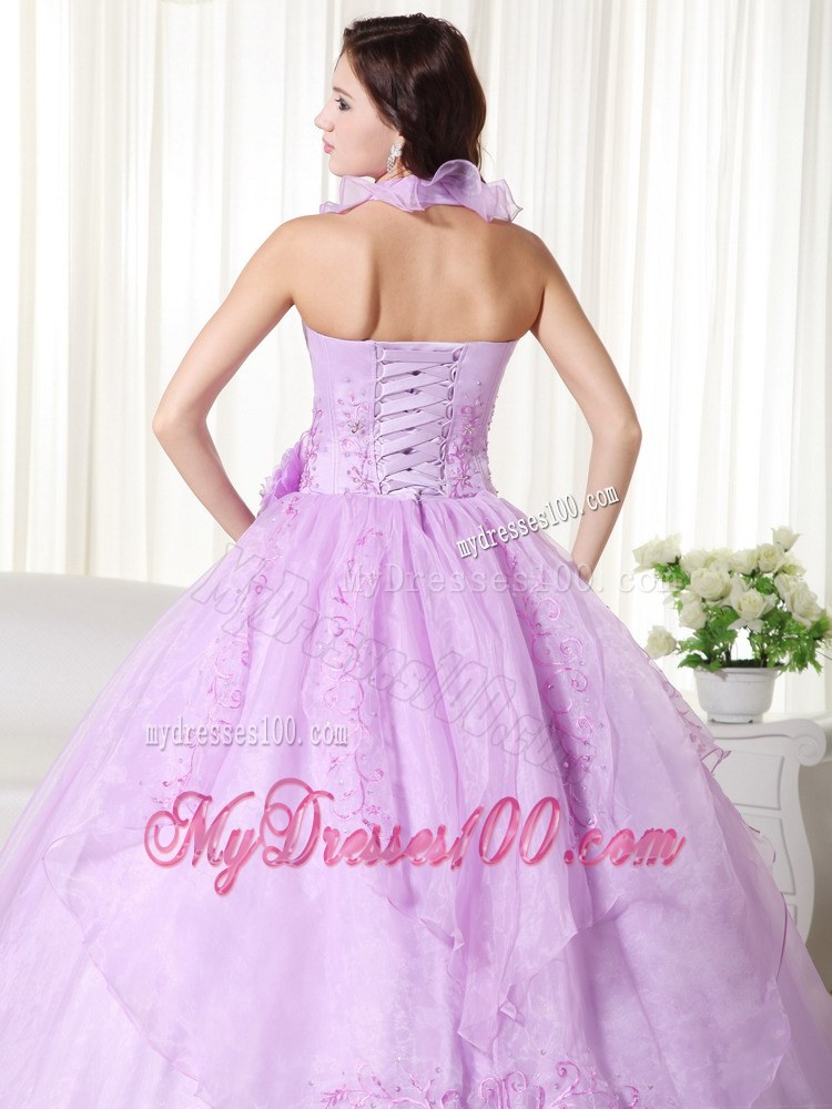 Halter Flowery V-neck Beaded Lavender Quinceanera Dress for 2013