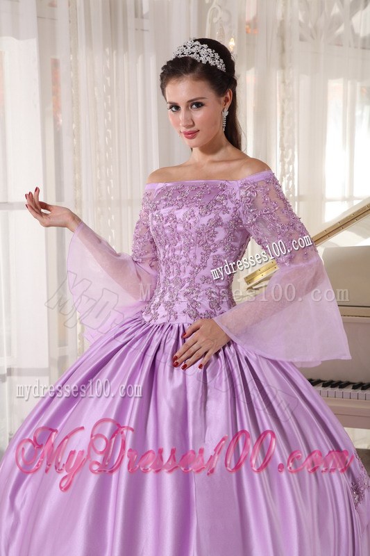 Lavender Off Shoulder Long Sleeves Appliques Quinceanera Gown