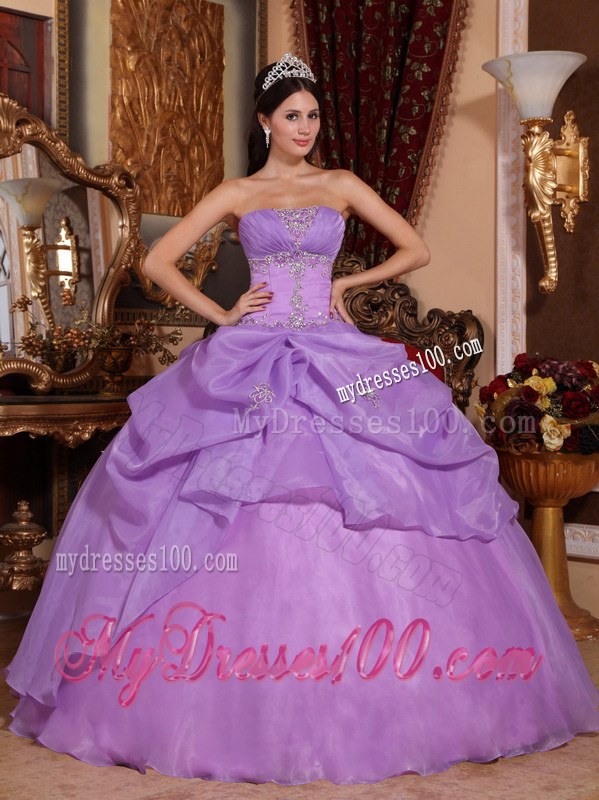 on Sale Lavender Strapless Floor-length Organza Beaded Quinceanera Dress